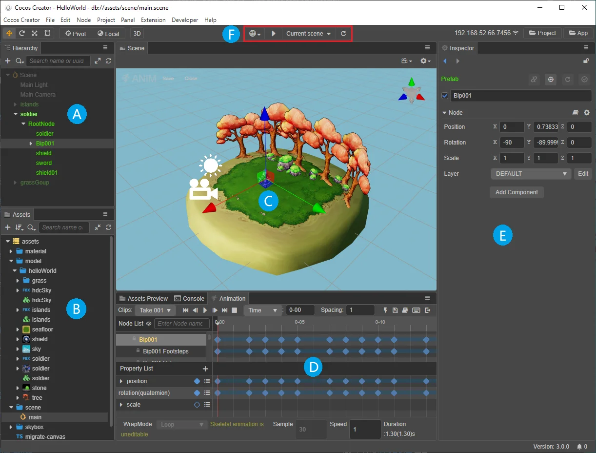 Cocos Creator 게임 개발 에디터 인터페이스