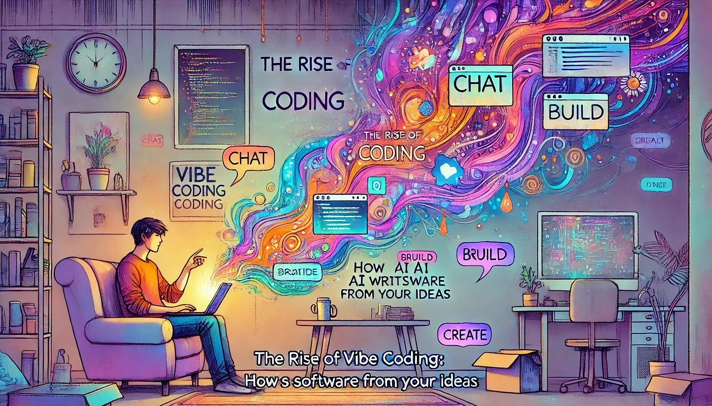 AI 코딩 일러스트 - 자연어로 코드를 생성하는 바이브 코딩 개념